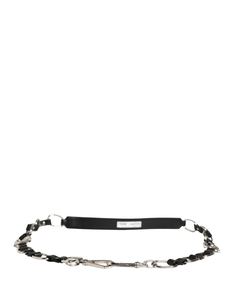 Black Leather Silver Chain Bag Accessory Shoulder Strap