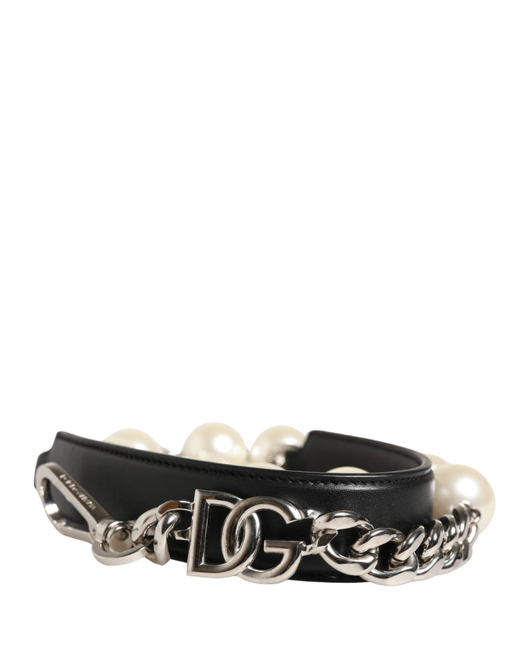 Black Leather Silver Chain Bag Accessory Shoulder Strap