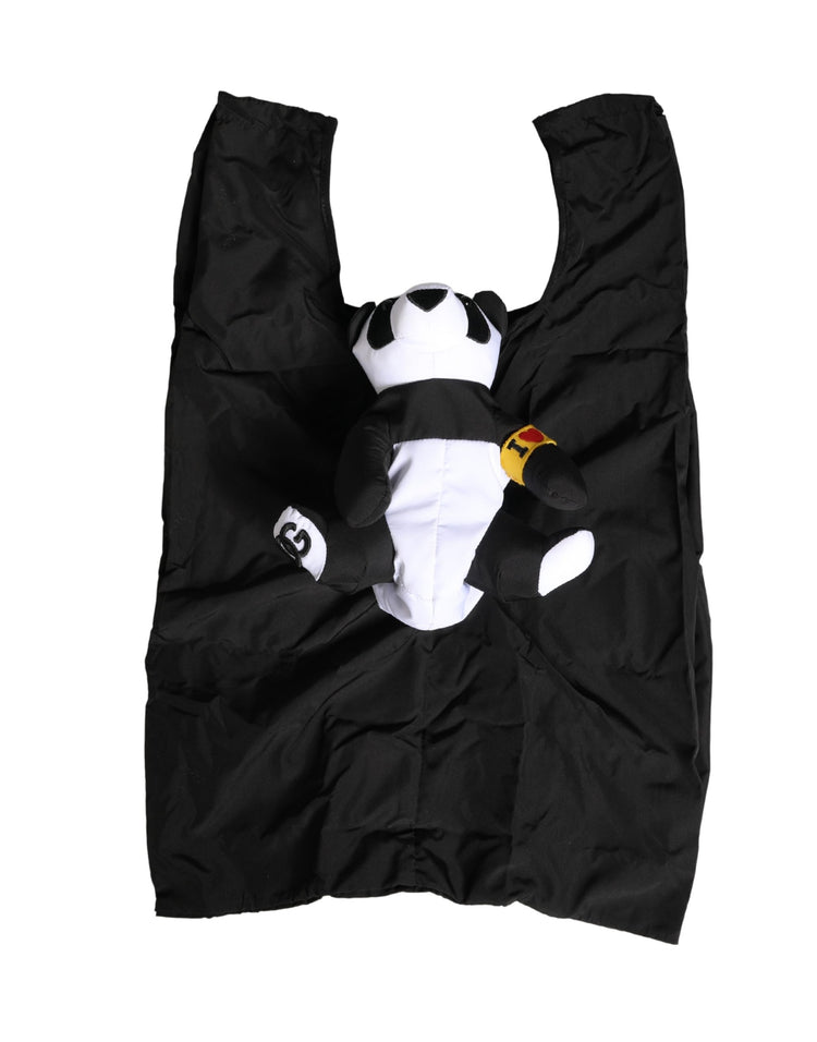 Men Black Polyester Panda Stuffed Ecobag Bag