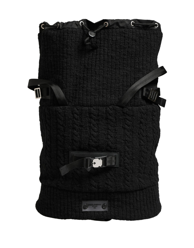Black Tricot Wool Blend Duffel Backpack Travel Borse Bag