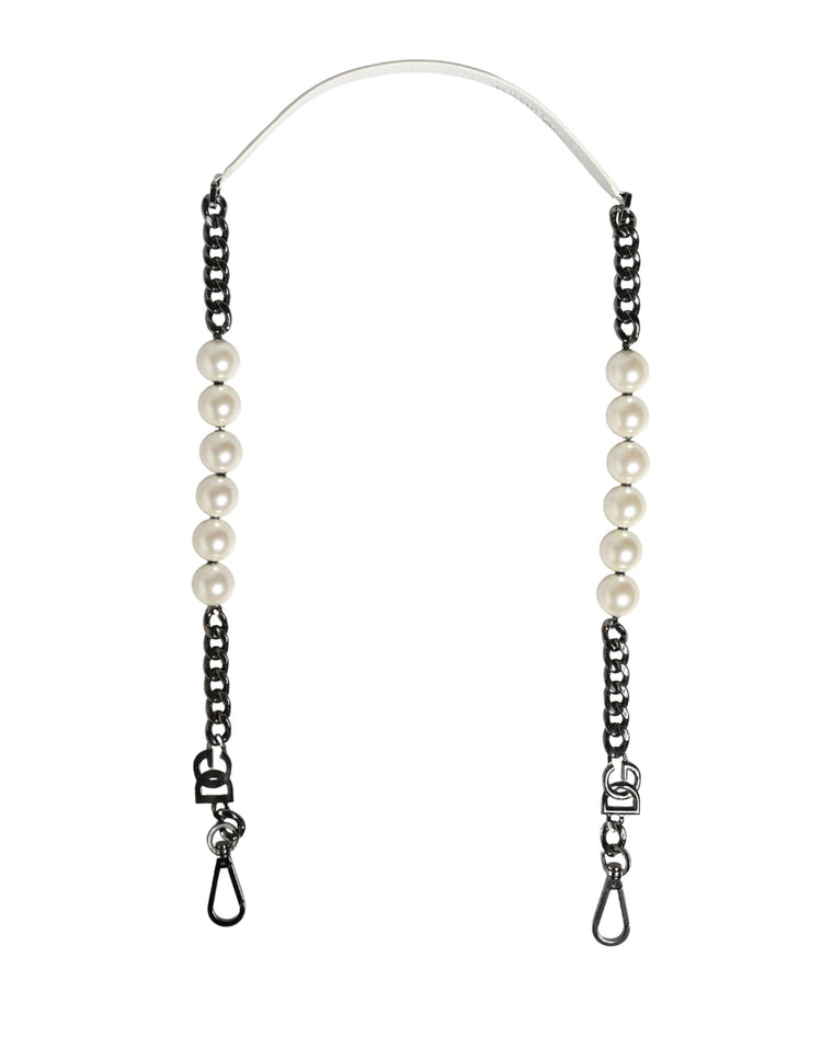 White Leather Silver Chain Bag Accessory Shoulder Strap