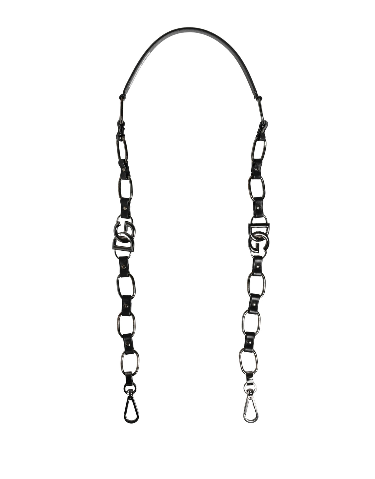 Black Leather Silver Chain Bag Accessory Shoulder Strap