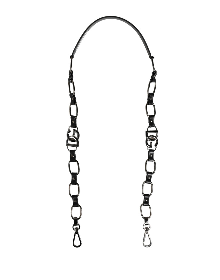 Black Leather Silver Chain Bag Accessory Shoulder Strap