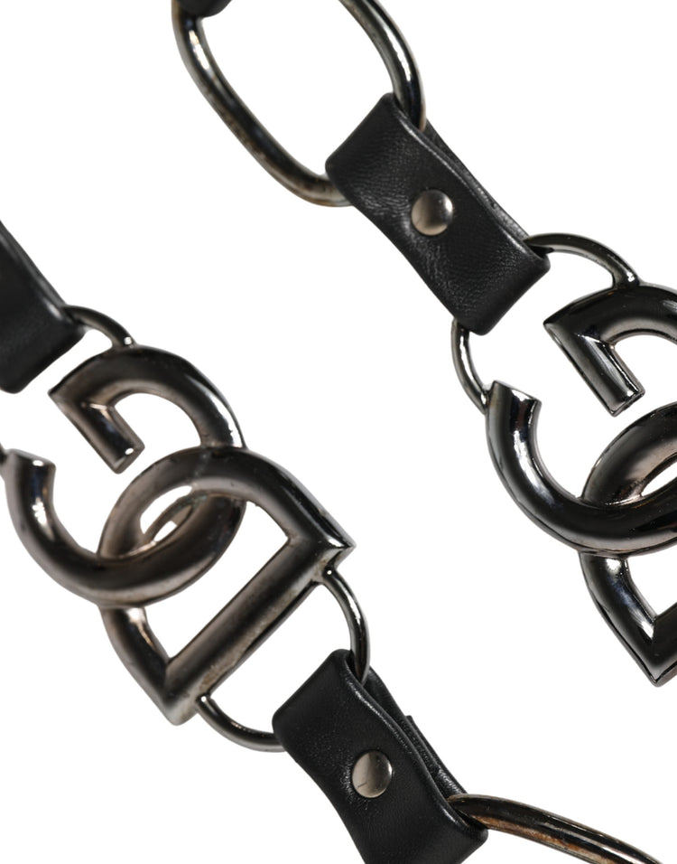Black Leather Silver Chain Bag Accessory Shoulder Strap