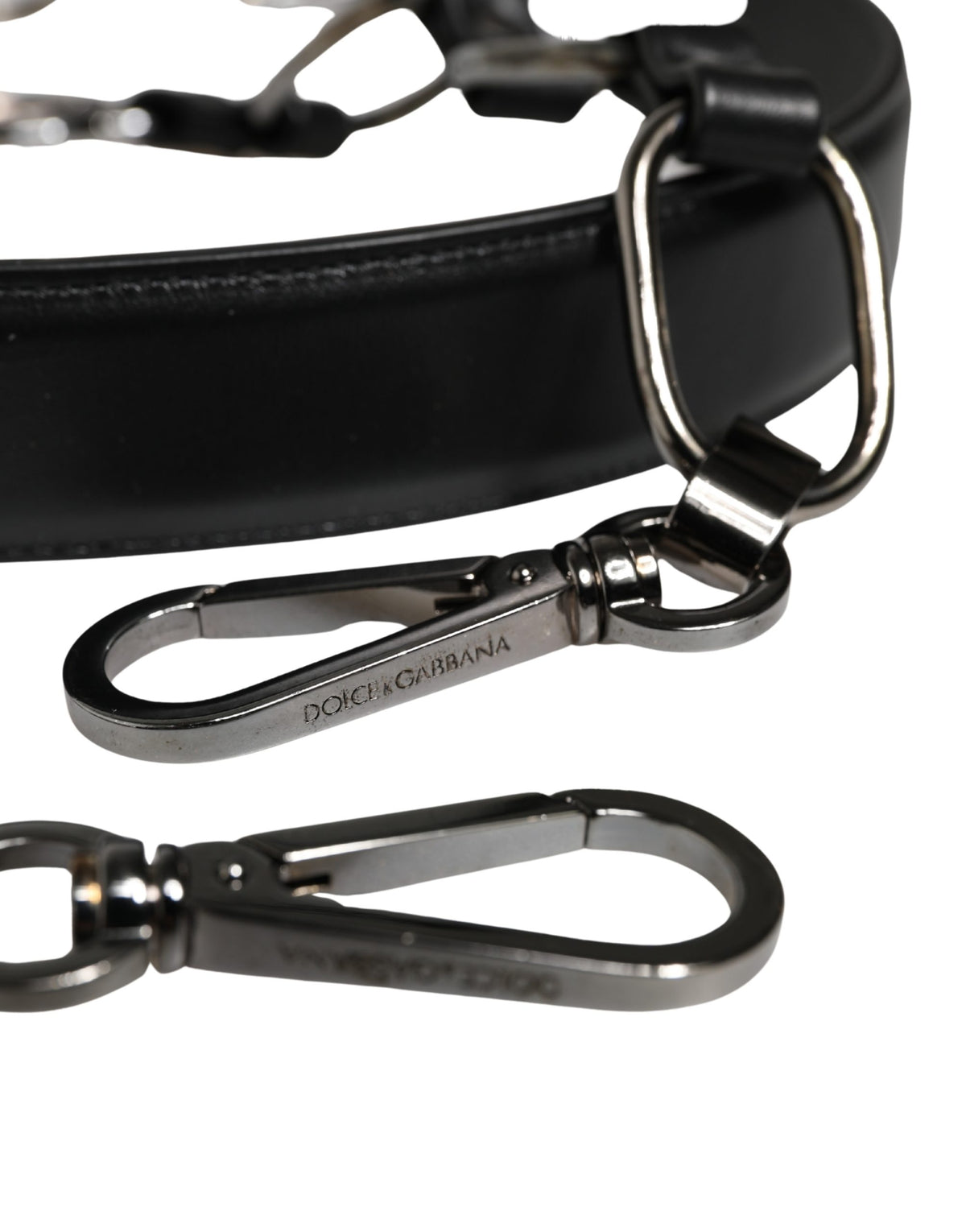 Black Leather Silver Chain Bag Accessory Shoulder Strap