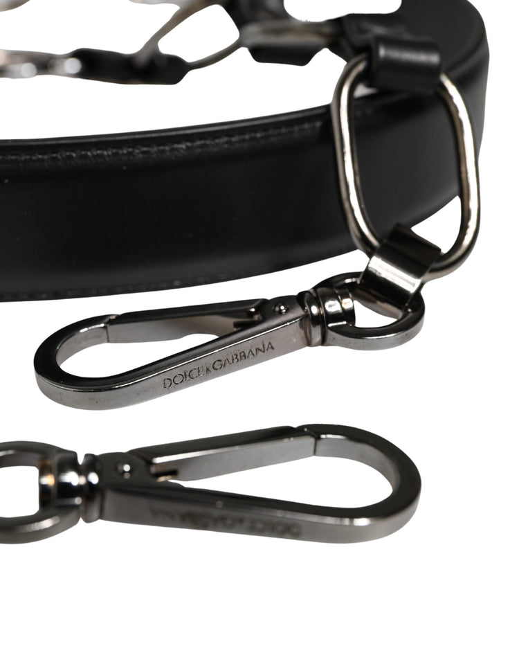 Black Leather Silver Chain Bag Accessory Shoulder Strap