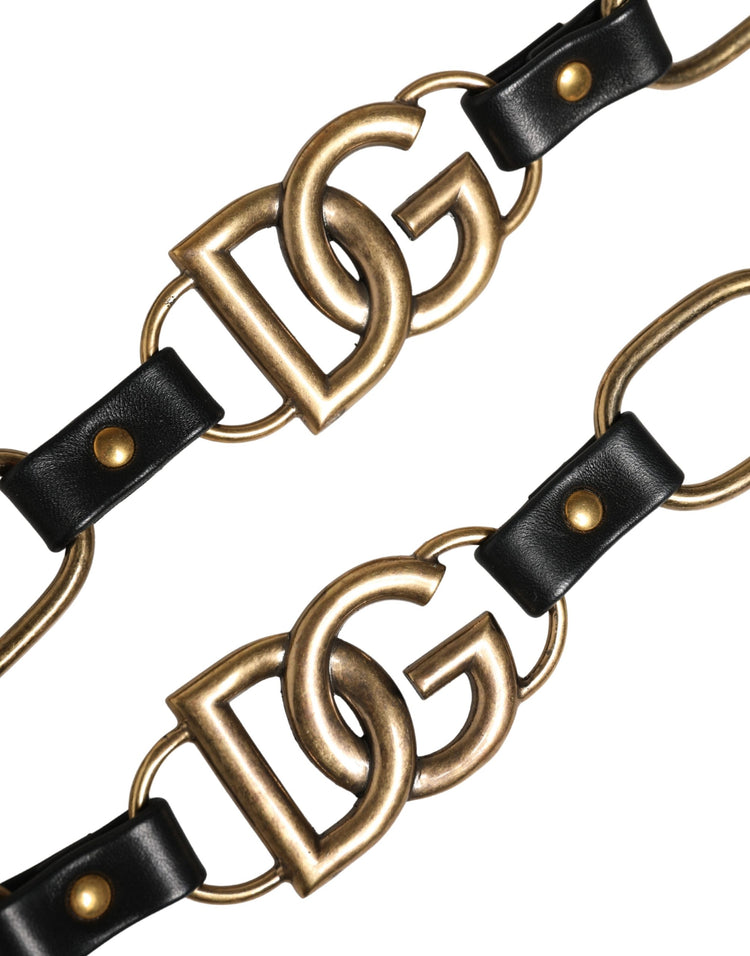 Black Leather Gold Chain Bag Accessory Shoulder Strap