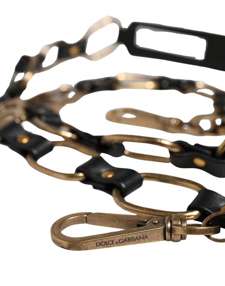 Black Leather Gold Chain Bag Accessory Shoulder Strap
