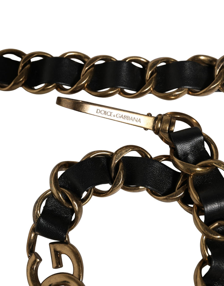 Black Leather Gold Chain Bag Accessory Shoulder Strap