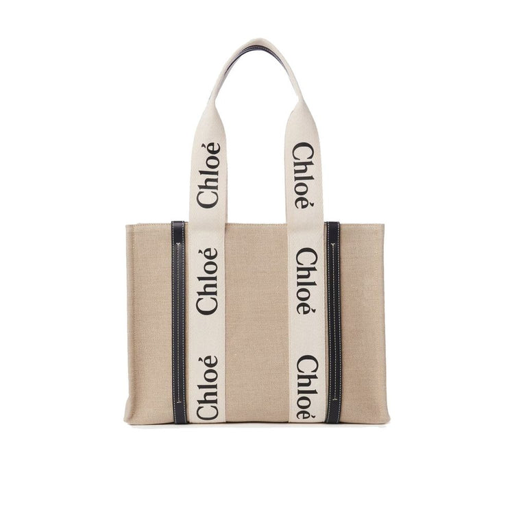 Beige Linen Tote Bag