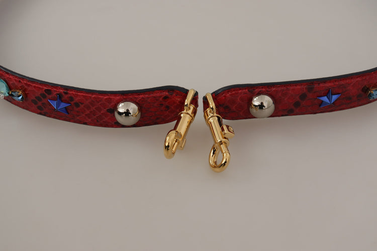 Red Exotic Leather Crystals Shoulder Strap
