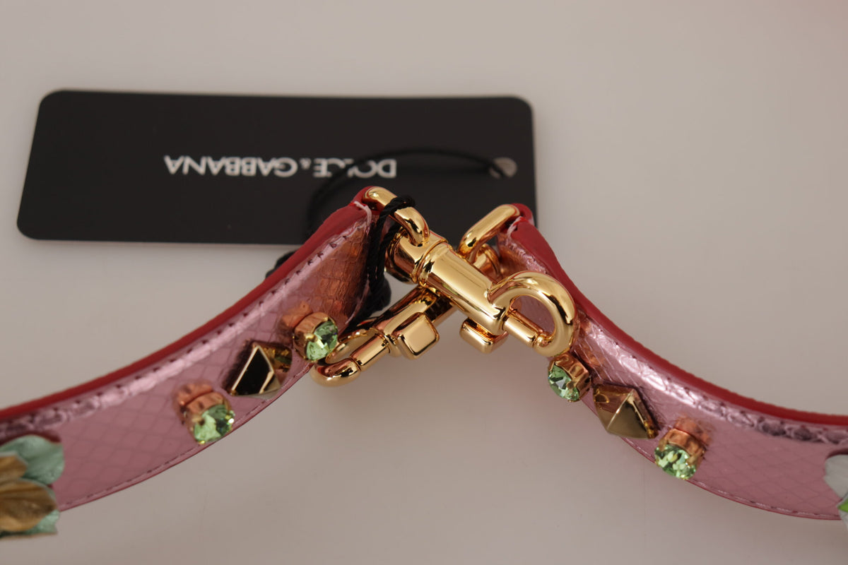 حزام كتف من الجلد الوردي المعدني مرصع بالمسامير