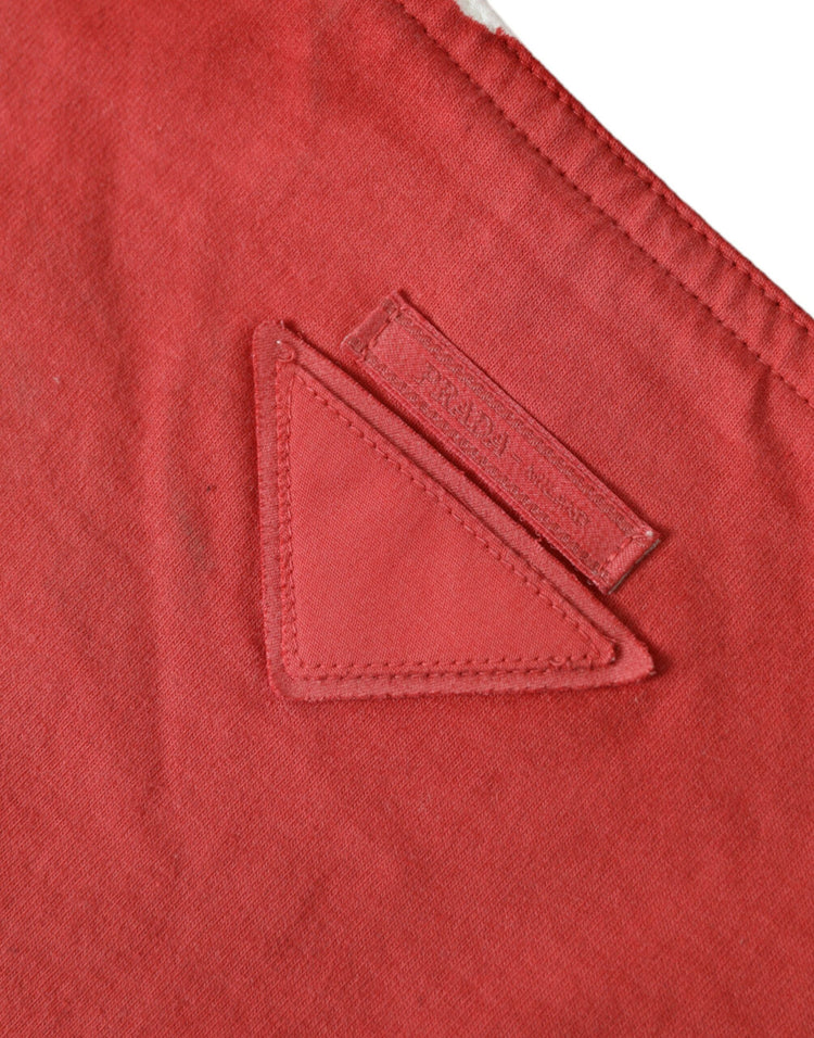 Red Jersey Fabric Logo Shoulder Shopping Tote Bag