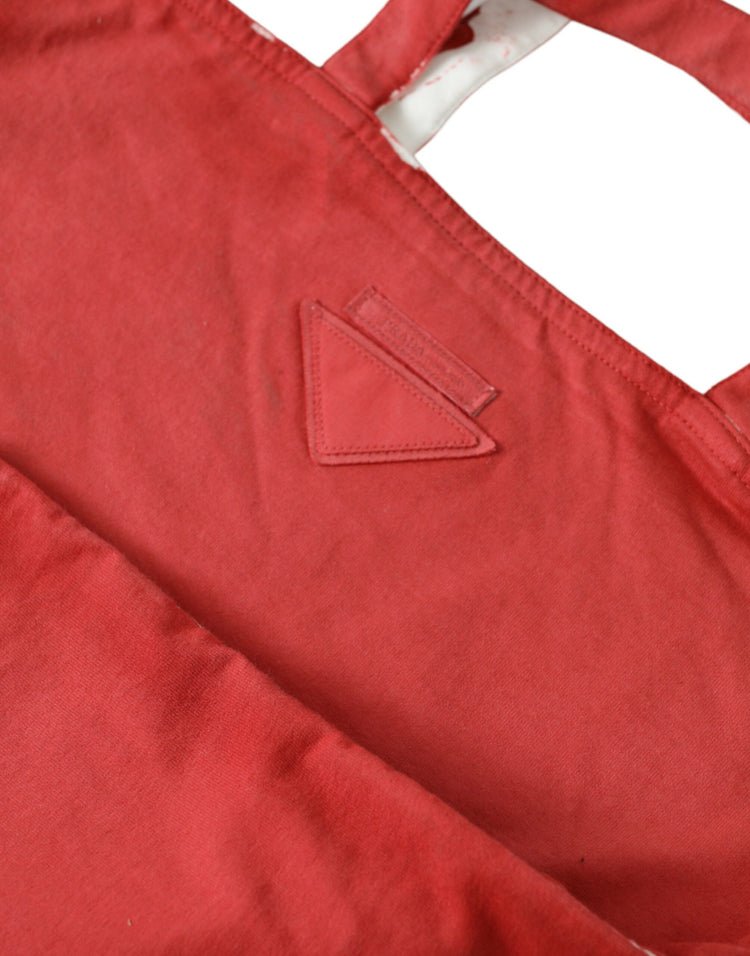 Red Jersey Fabric Logo Shoulder Shopping Tote Bag