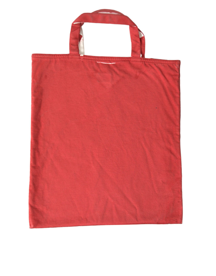 Red Jersey Fabric Logo Shoulder Shopping Tote Bag