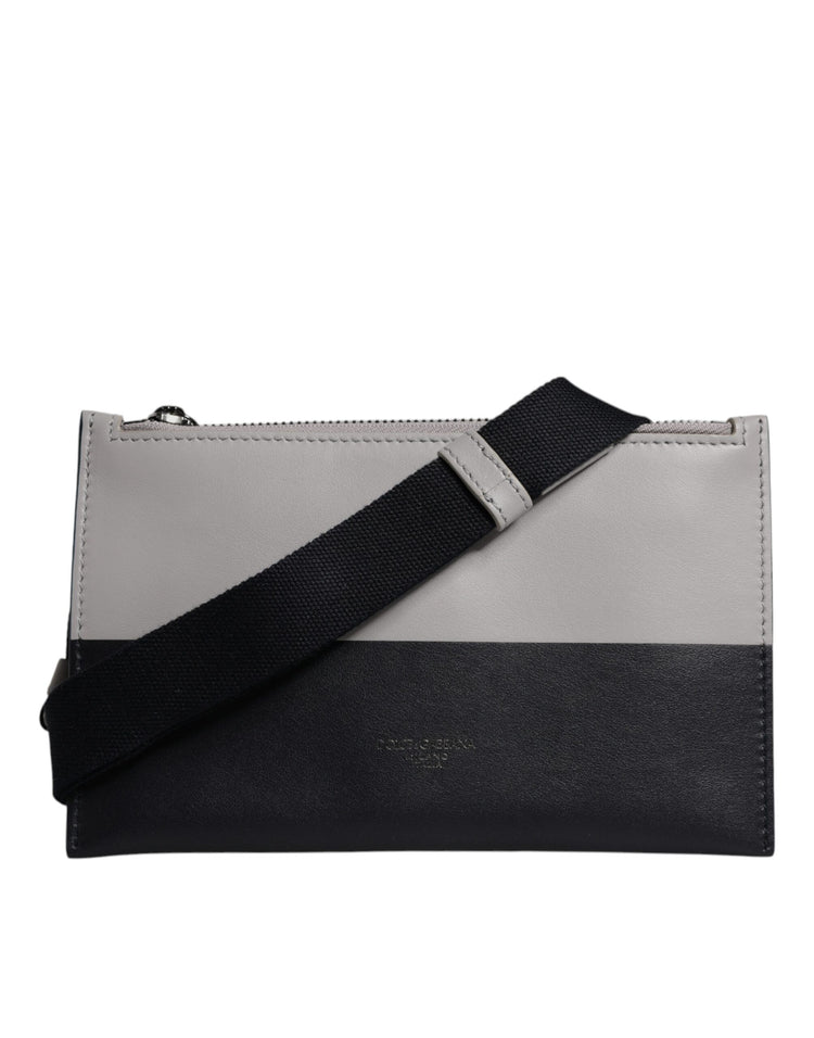 Black White Leather Logo Embossed Crossbody Bag
