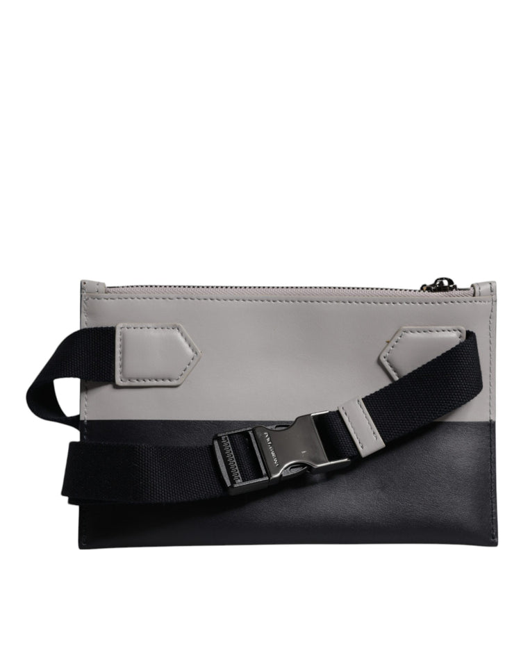 Black White Leather Logo Embossed Crossbody Bag