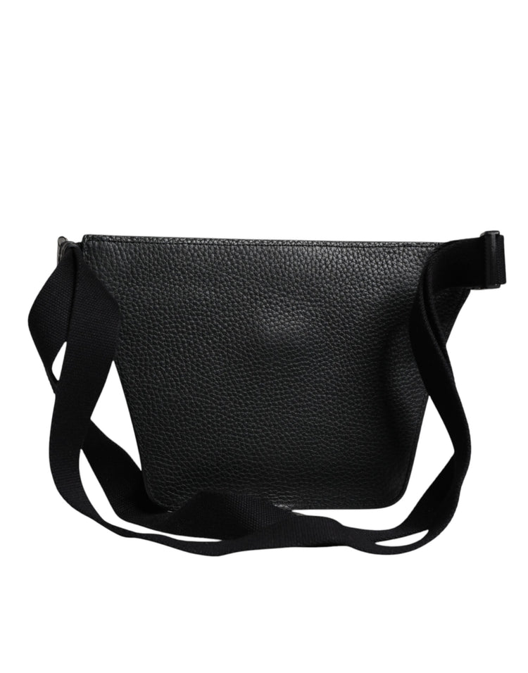 Black Calfskin Logo Plaque Belt Waist Men Fanny Pack Bag