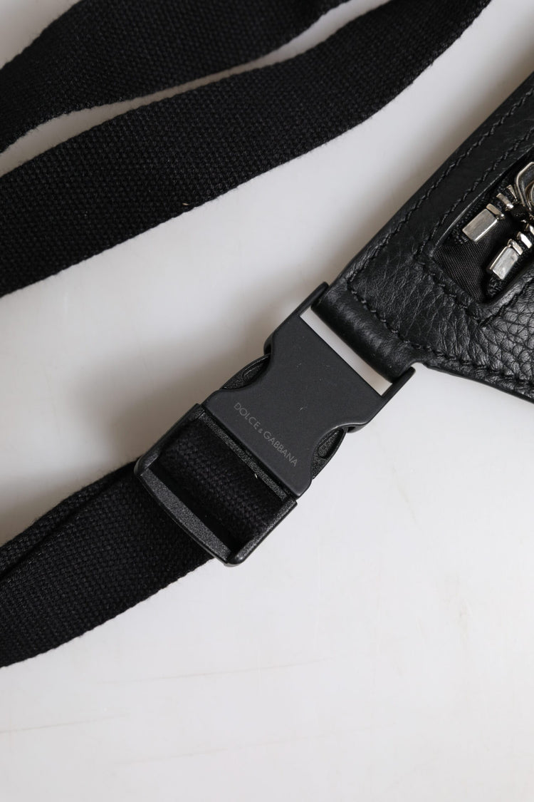 Black Calfskin Logo Plaque Belt Waist Men Fanny Pack Bag