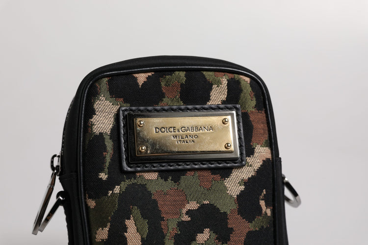 Multicolor Leopard Jacquard Logo Plaque Neck Strap Bag