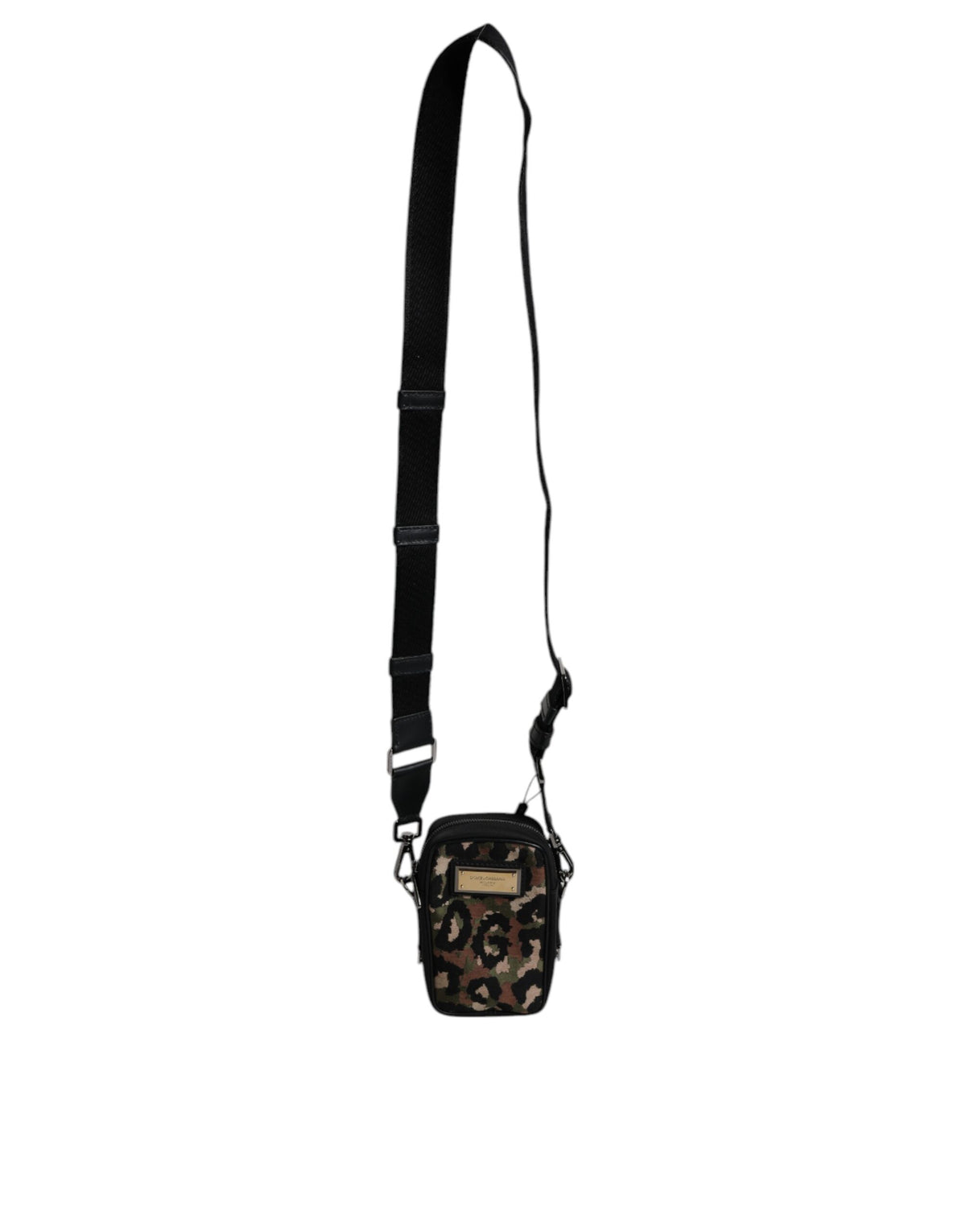 Multicolor Leopard Jacquard Logo Plaque Neck Strap Bag