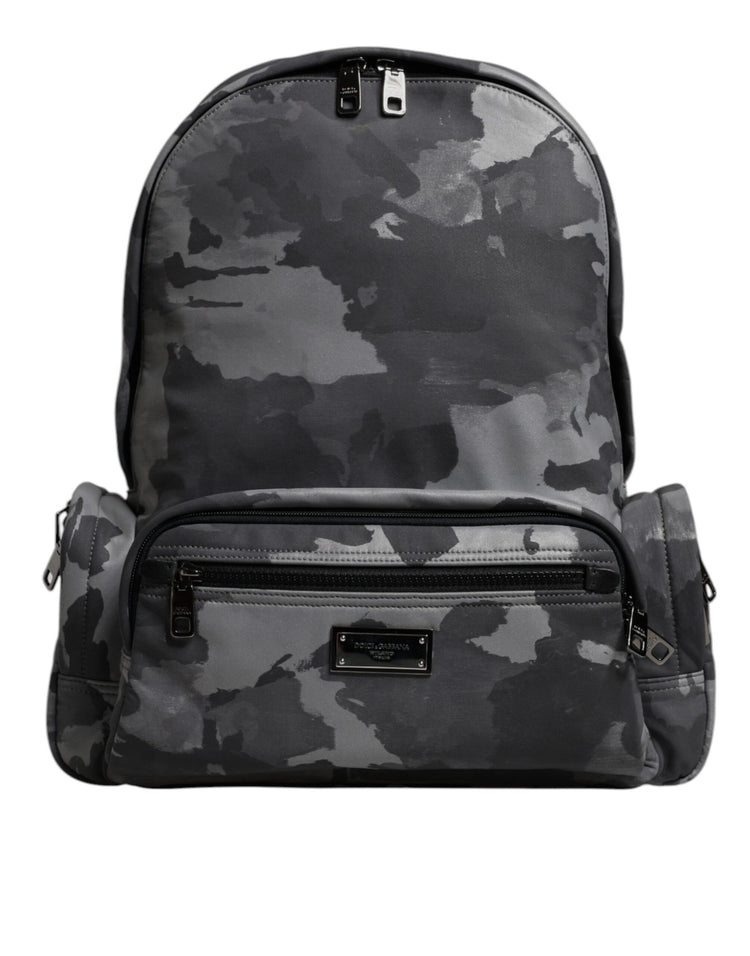 Gray Cotton Camouflage Logo Plaque Backpack Bag
