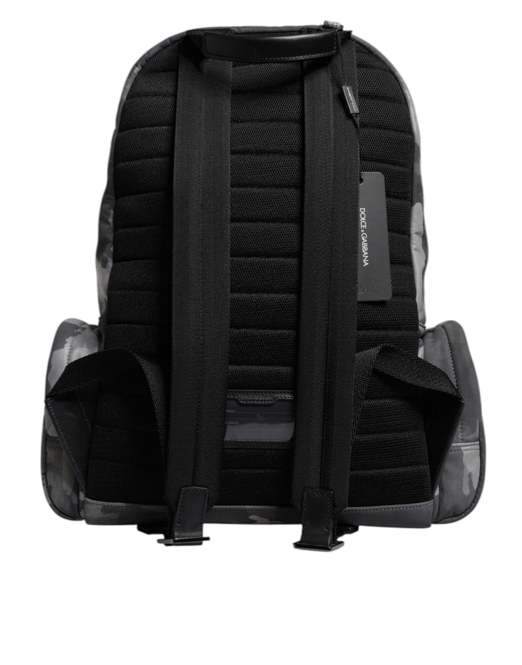 Gray Cotton Camouflage Logo Plaque Backpack Bag