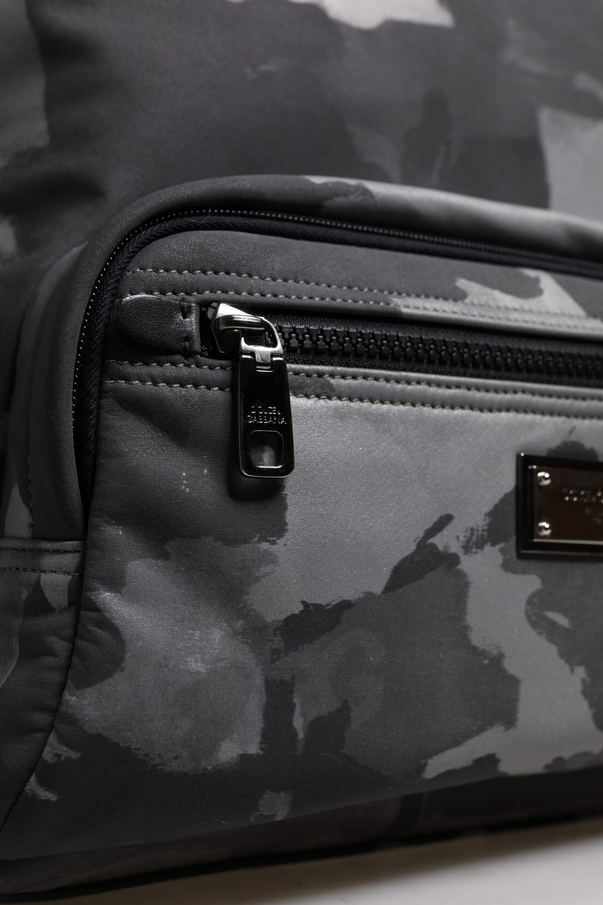 Gray Cotton Camouflage Logo Plaque Backpack Bag