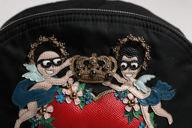Black Nylon #DGFAMILY Embellished Backpack VULCANO Bag