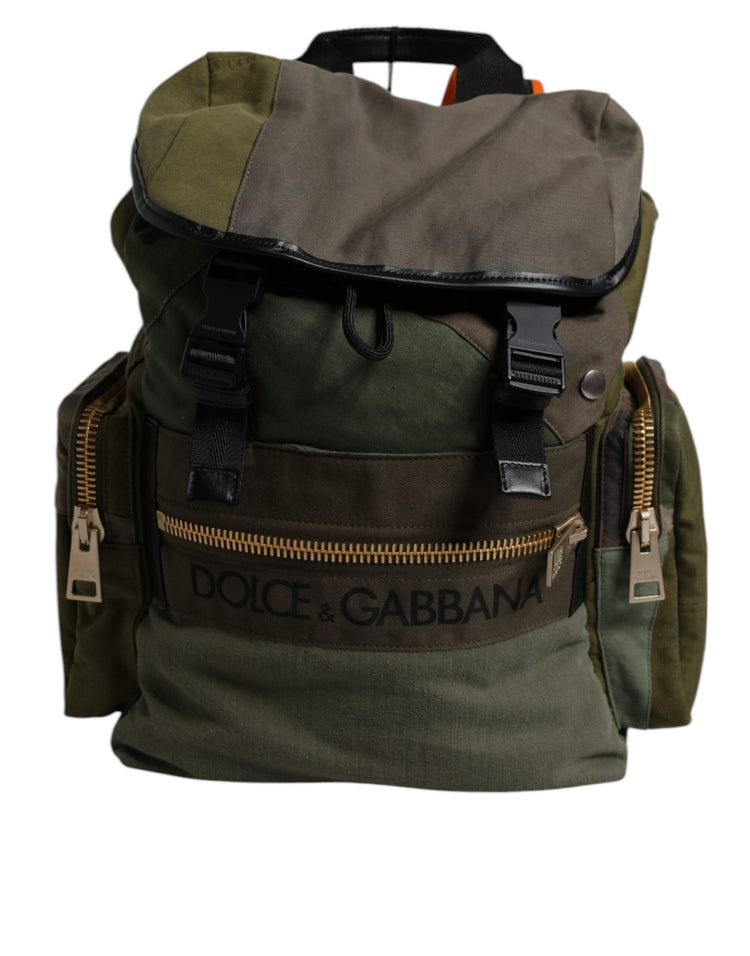 Military Green Patchwork Travel Backpack Bag