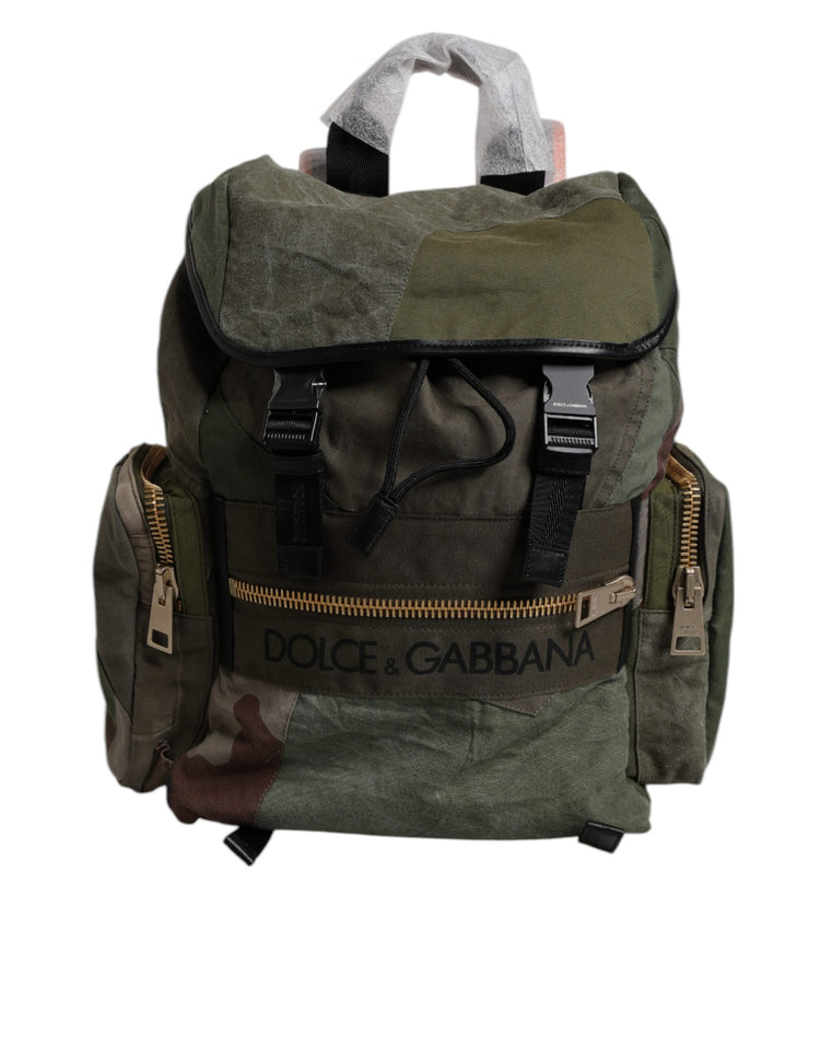 Military Green Patchwork Travel Backpack Bag