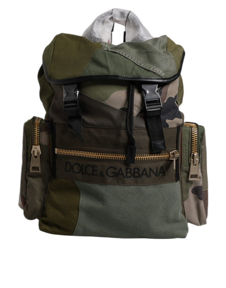 Military Green Patchwork Travel Backpack Bag