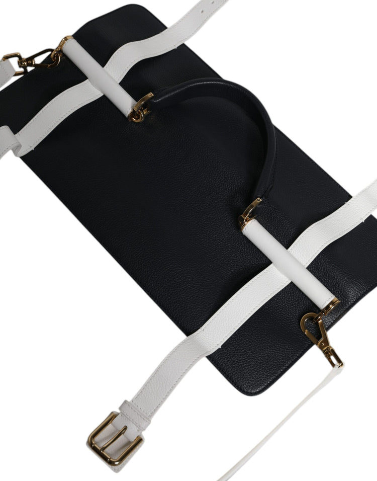 Sac bandoulière en cuir de veau bleu blanc