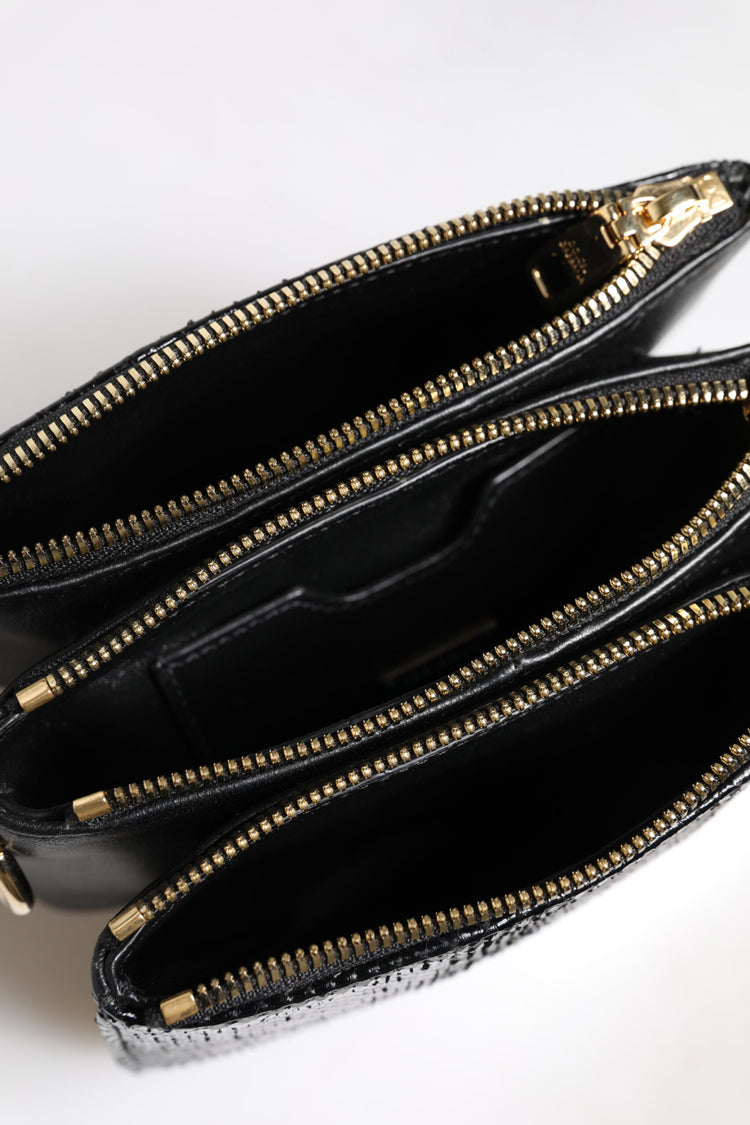 Black Exotic Leather Shoulder Sling Clutch Bag
