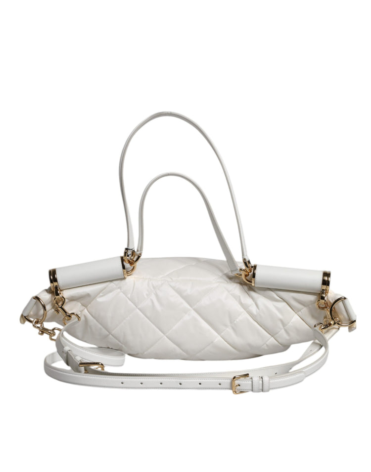 White Quilted Logo Plaque Belt Waist Fanny Pack Bag
