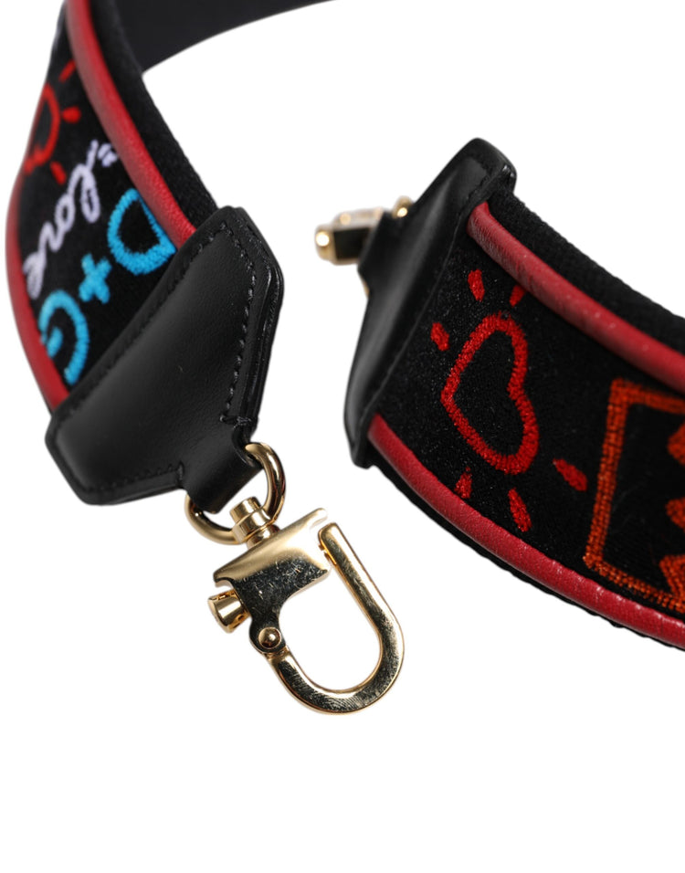 Black Cotton Printed Women Bag Accessory Shoulder Strap