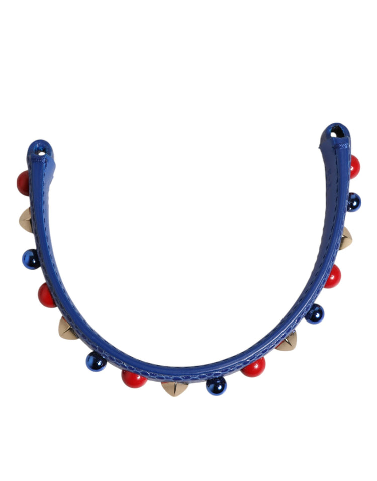 Blue Embellished Leather Bag Handle Women Shoulder Strap