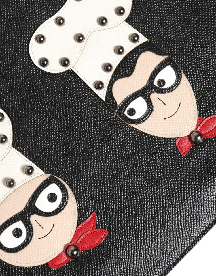Black Leather #DGFAMILY Embellished Men Clutch Pouch Bag