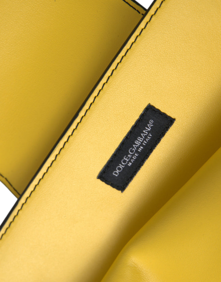 Yellow Smooth Leather DG Logo Clutch Crossbody Case Bag