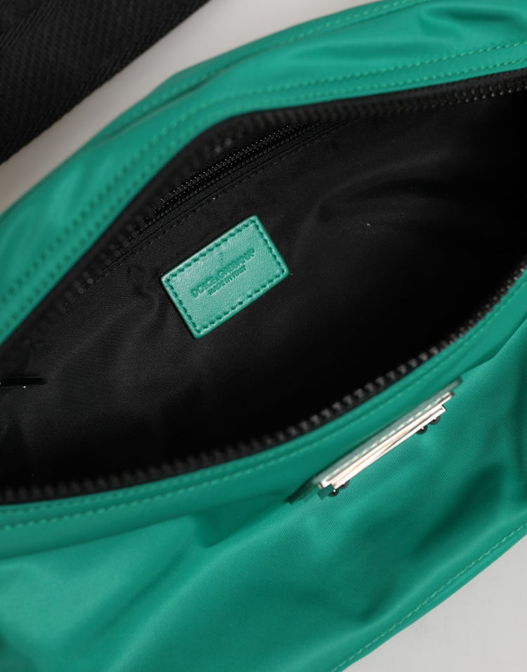Green Logo Plaque Nylon Waist Fanny Pack Men's Borse Bag
